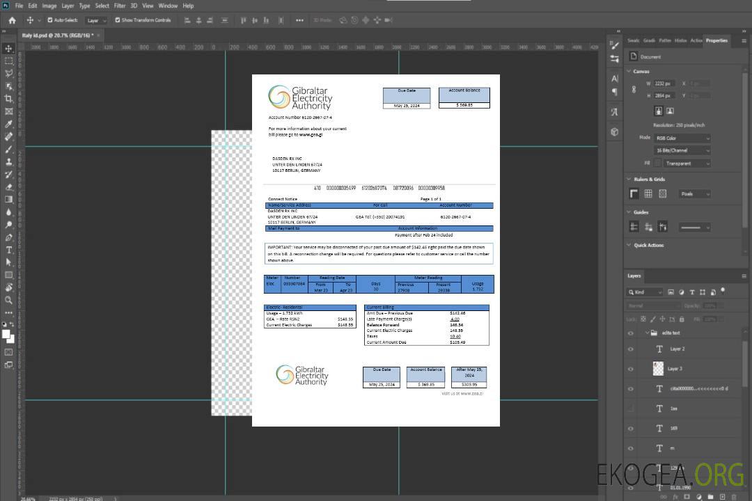 Modèle Word et PDF de facture de services publics de la Gibraltar Electricity Authority template Modèle Word et PDF de facture de services publics de la Gibraltar Electricity Authority template